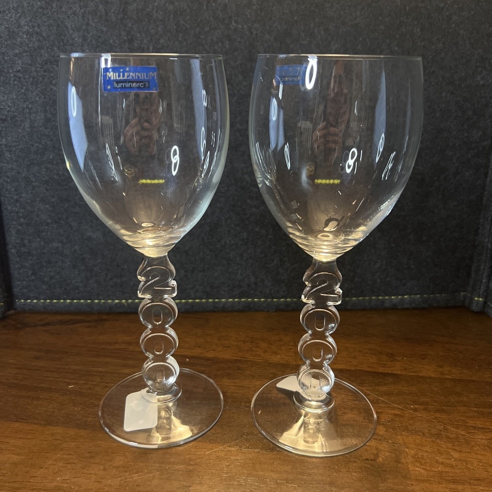 Qty 2 Luminarc MILLENIUM 2000 Wine Glasses 8-1/4" (2 New)